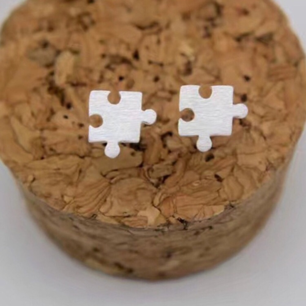 Puzzle Piece Autism Awareness Silver Post Earrings